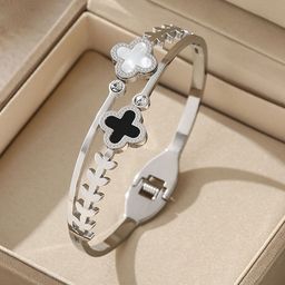 Designs & You Silver-Plated Two Clover Leaf Detail Bangle-Style Bracelet image 1