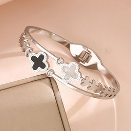 Designs & You Silver-Plated Two Clover Leaf Detail Bangle-Style Bracelet image 3