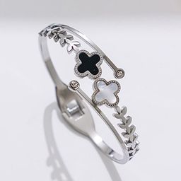 Designs & You Silver-Plated Two Clover Leaf Detail Bangle-Style Bracelet image 5