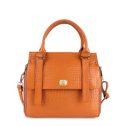 HiLEDER Orange Textured Pure Leather Designer Structured Handheld Bag-10