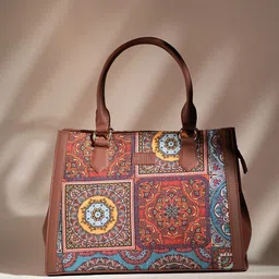 ZOUK Ethnic Motifs Printed Structured Jute Handheld Bag image 1