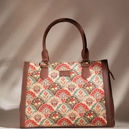 ZOUK Ethnic Motifs Printed Structured Jute Handheld Bag image 2