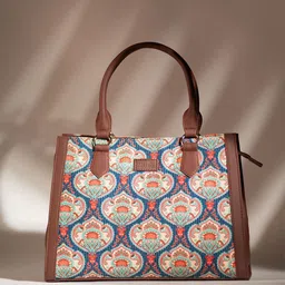 ZOUK Ethnic Motifs Printed Structured Jute Handheld Bag image 2