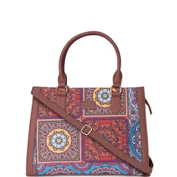 ZOUK Ethnic Motifs Printed Structured Jute Handheld Bag image 2