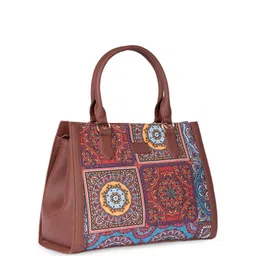 ZOUK Ethnic Motifs Printed Structured Jute Handheld Bag image 3