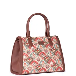 ZOUK Ethnic Motifs Printed Structured Jute Handheld Bag image 4