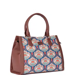 ZOUK Ethnic Motifs Printed Structured Jute Handheld Bag image 4