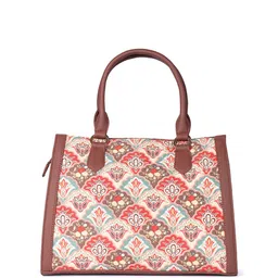 ZOUK Ethnic Motifs Printed Structured Jute Handheld Bag image 5