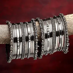 ZENEME Women Set of 40 Black Tone Nickel-Plated and Oxidised Textured Bangle-27