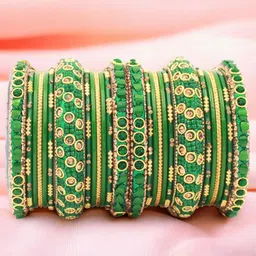 leshya Set Of 26 Brass-Plated Stone-Studded & Beaded Bangle-image-11