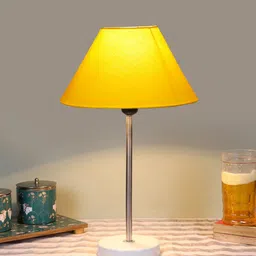 Devansh Yellow & White Textured Cotton Shade Frustum Shape Table Lamp image 2