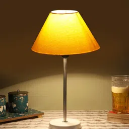 Devansh Yellow & White Textured Cotton Shade Frustum Shape Table Lamp image 5