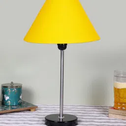 Devansh Yellow Textured Wooden Contemporary Frustum Shaped Table Lamp-14