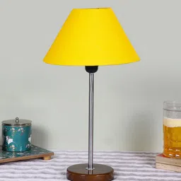 Devansh Yellow Textured Wooden Contemporary Frustum Shaped Table Lamp-33