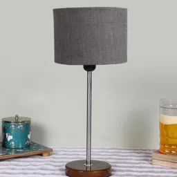 Devansh Grey Wooden & Cotton Cylinder Contemporary Table Lamp-image-60