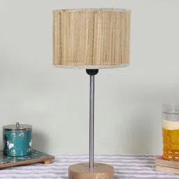 Devansh Beige Textured Wooden Contemporary Cylindrical Shaped Table Lamp-21