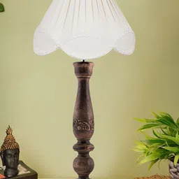 Devansh Off White Wooden Contemporary Frustum Shaped Table Lamp-picture-57