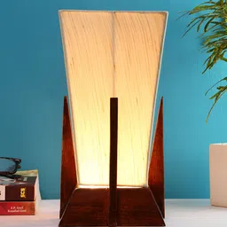 Devansh Off White Wooden Contemporary Triangle Shaped Table Lamp-image-21