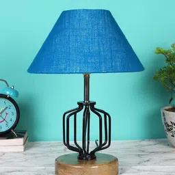 Devansh Turquoise Blue & Black Textured Frustum Shaped Table Lamp-12