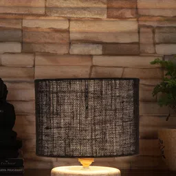 Devansh Black & White Textured Jute Table Lamp With Wood Base-0