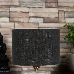 Devansh Black & White Textured Jute Table Lamp With Wood Base image 3