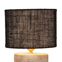 Devansh Black & White Textured Jute Table Lamp With Wood Base image 2