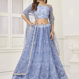 FABPIXEL Embellished Sequined Net Semi-Stitched Lehenga & Unstitched Blouse With Dupatta image 1