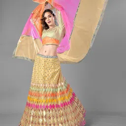 Fusionic Embroidered Patchwork Semi-Stitched Lehenga & Unstitched Blouse With Dupatta image 4