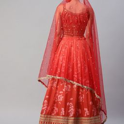 FABPIXEL Embroidered Sequinned Semi-Stitched Lehenga & Unstitched Blouse With Dupatta image 5