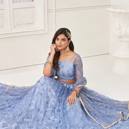 FABPIXEL Embellished Sequined Net Semi-Stitched Lehenga & Unstitched Blouse With Dupatta image 5