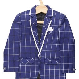 Jeetethnics Boys Navy Blue Checked Single-Breasted Breasted Blazers-picture-50