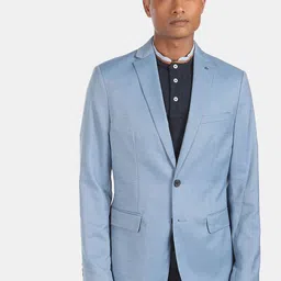 Arrow Men Blue Solid Single Breasted Formal Blazer-14