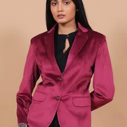Talethread Single Breasted Cotton & Velvet Formal Blazer-image-90