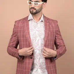 Crimsoune Club Checked Notched Lapel Single Breasted Blazer-image-89