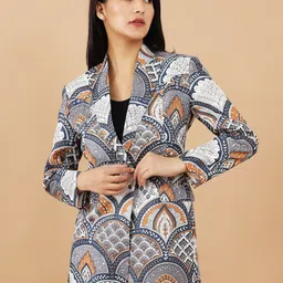 INDOPHILIA Printed Notched Lapel Single Breasted Cotton Blazer-picture-18