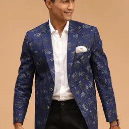 VASTRAMAY Men Navy Blue Printed Blazer-image-66