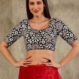 SALWAR STUDIO Floral Zari Embroidered Georgette Saree Blouse-28