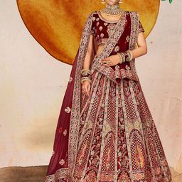 ODETTE Velvet Embroidered Semi-Stitched Lehenga & Unstitched Blouse With Dupatta-image-51