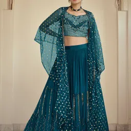 ODETTE Embellished Semi-Stitched Lehenga & Unstitched Blouse With Dupatta-picture-4
