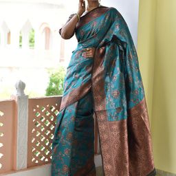 Anouk Ethnic Motifs Woven Design Zari Kanjeevaram Saree-image-47