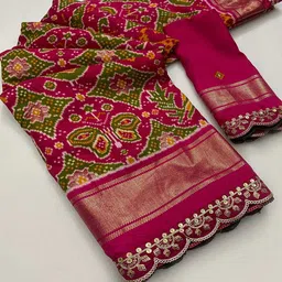 Peachmode Printed Sequinned Embroidered Saree-image-15