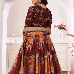 ODETTE Floral Printed & Sequinned Semi-Stitched Lehenga & Unstitched Blouse With Dupatta image 4