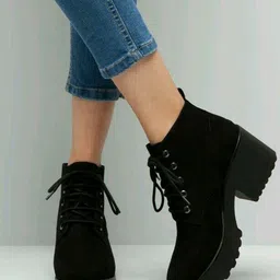 Shoetopia Women Black Solid Heeled Boots-24