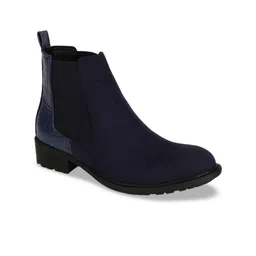 Bruno Manetti Navy Blue Suede Block Heeled Boots-92