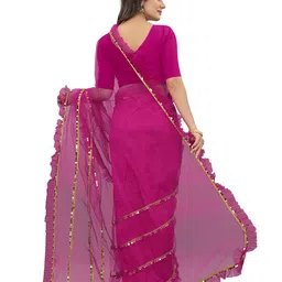 BARKIYA CREATION Sequinned Net Leheriya Saree With Ruffled Border image 3