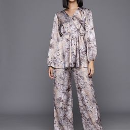 KALINI Printed Puffed Sleeves Peplum Top With Palazzo-picture-31