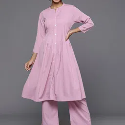 Varanga Textured Yoke Design Mandarin Collar A-Line Kurta With Trouser-picture-57