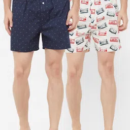 URBAN SCOTTISH Men Pack Of 2 Navy Blue & White Printed Pure Cotton Boxers-image-94