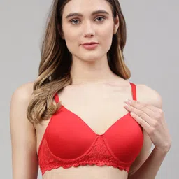 CUKOO Red Solid Lightly Padded Everyday Bra-picture-2