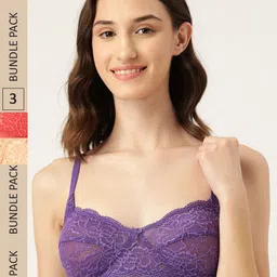 Leading Lady Set of 3 Red & Purple Floral T-Shirt Bra-14